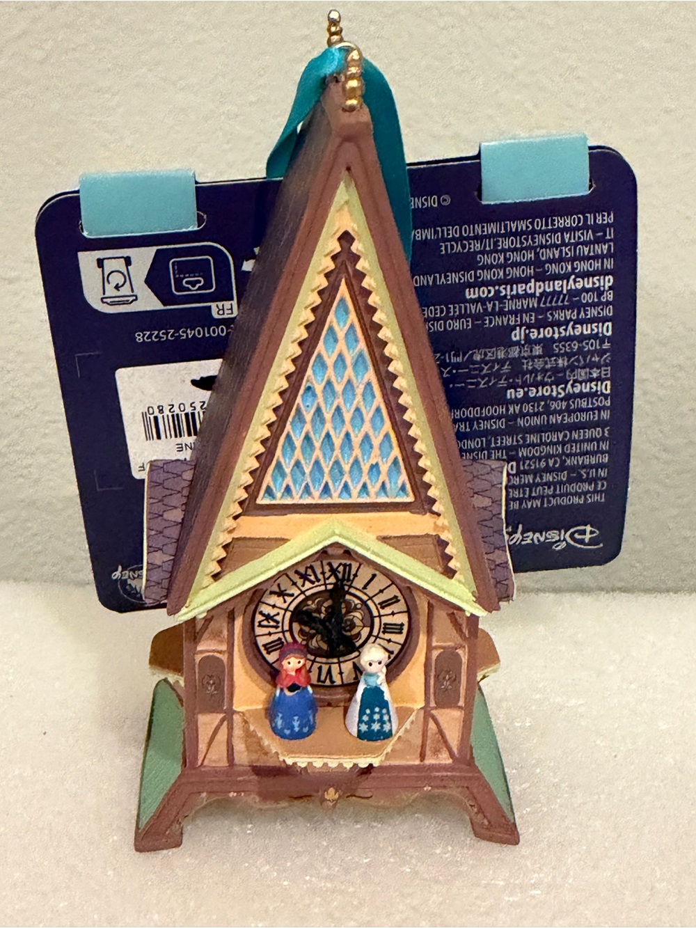 Disneyland Paris World of Frozen Anna & Elsa Clock Christmas Ornament NWT